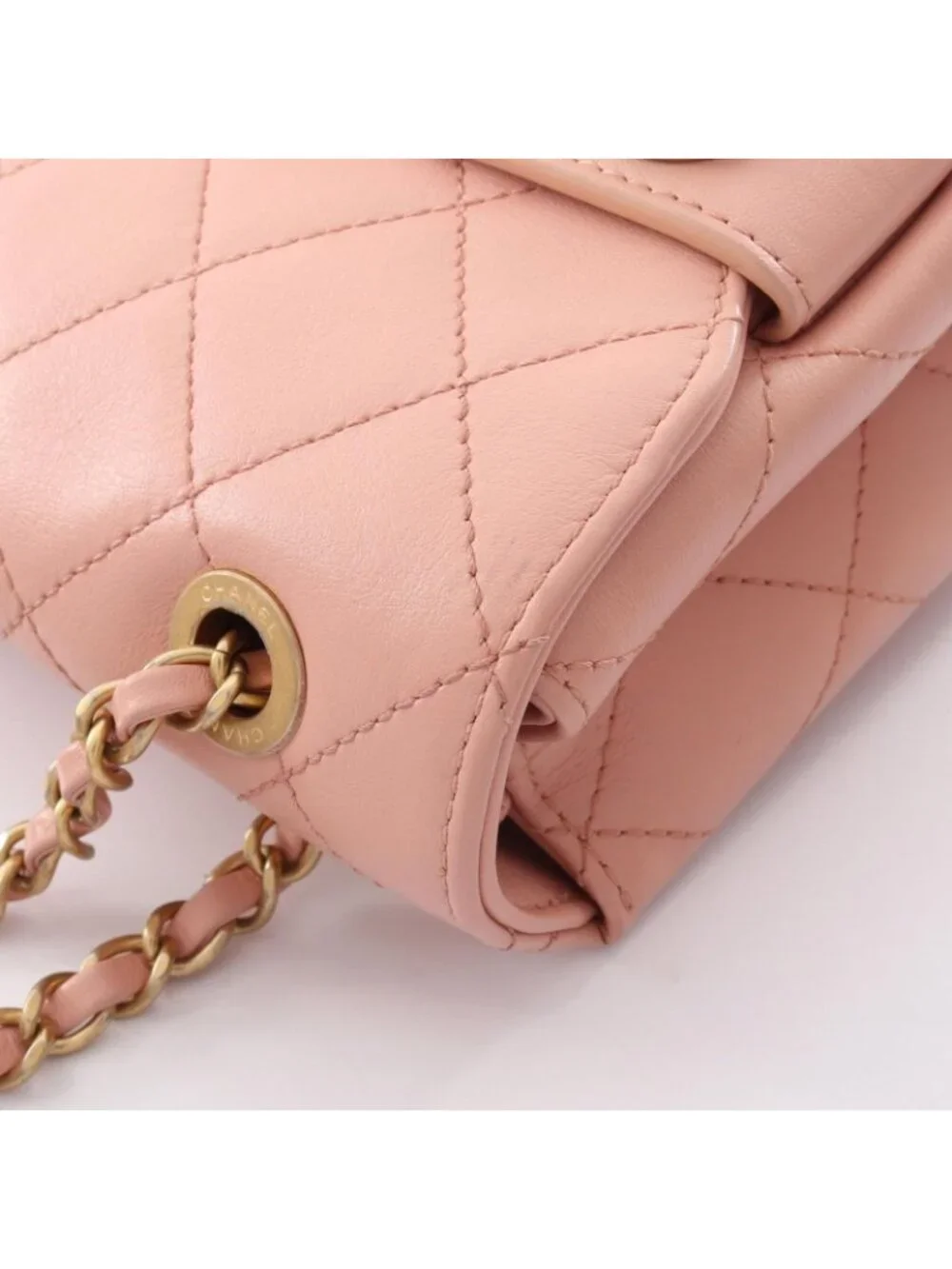 Chanel Shoulder Bag Quilted Logo Pink Lambskin Chain